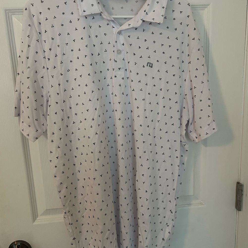 TravisMathew White Polo with Small Navy Print